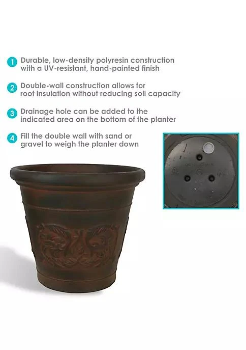 商品Sunnydaze Decor|Decor 16 In Arabella Dual Wall Polyresin Planter   Rust   Set Of 4,价格¥1190,第4张图片详细描述