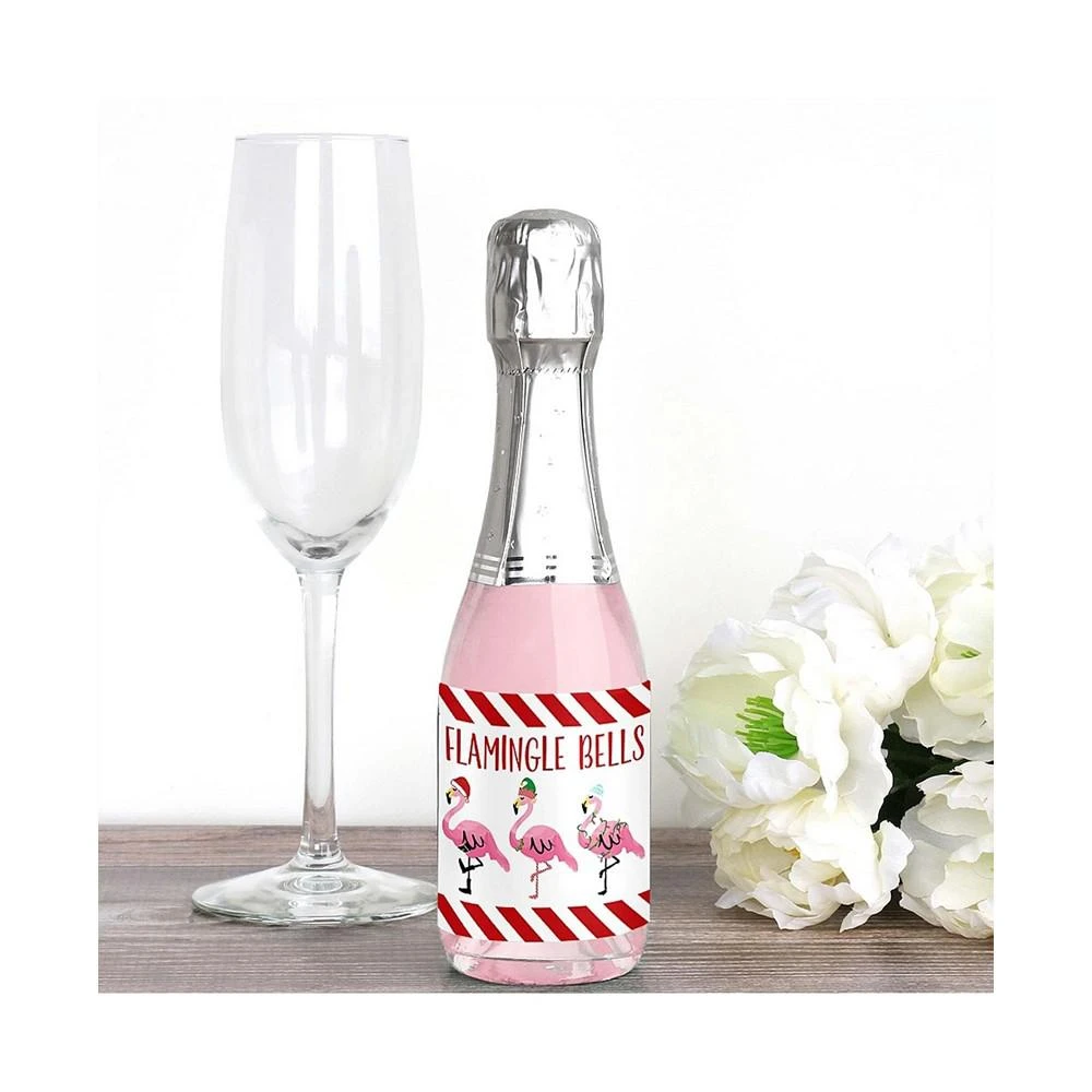 商品Big Dot of Happiness|Flamingle Bells Mini Wine Bottle Label Stickers Christmas Party Favor Gift 16 Ct,价格¥105,第2张图片详细描述