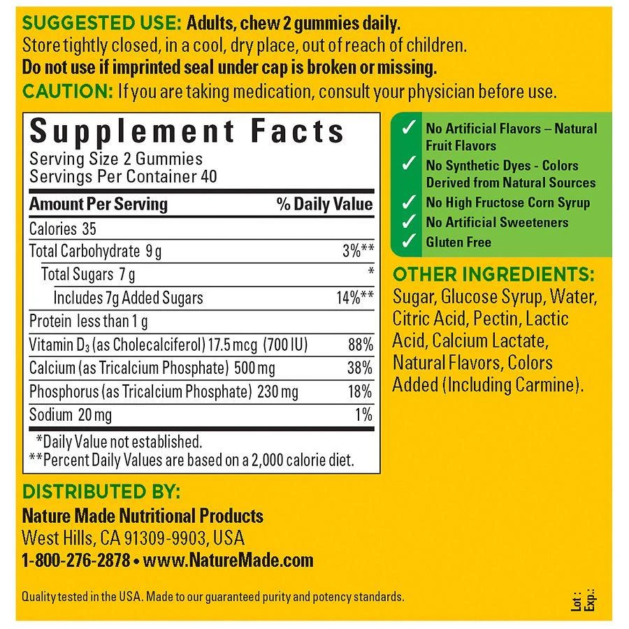 商品Nature Made|Calcium Gummies 500 mg Per Serving with Vitamin D3 Cherry, Orange & Strawberry,价格¥148,第4张图片详细描述