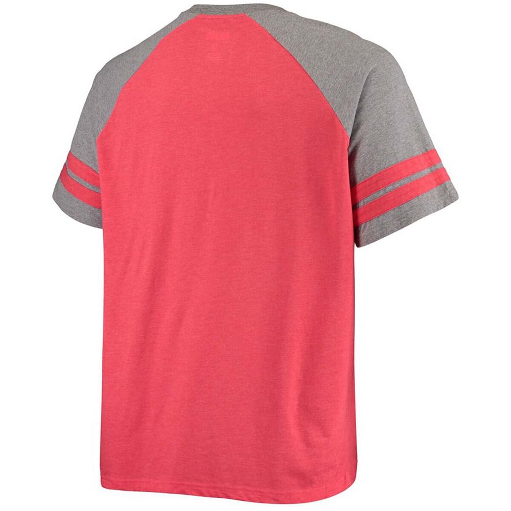 Men's Big and Tall Scarlet, Heathered Gray San Francisco 49Ers Throwback 2-Stripe Raglan T-shirt商品第2张图片规格展示