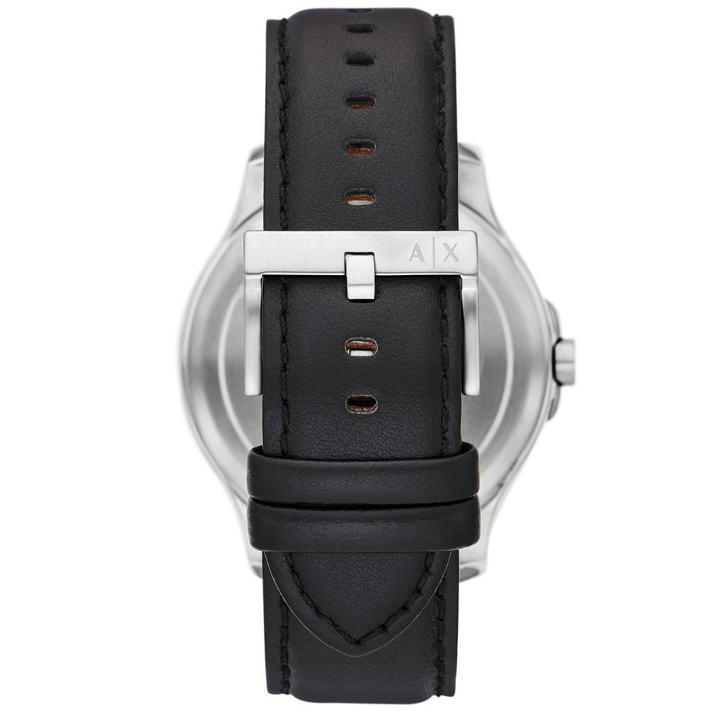 Men's Automatic Quartz Three-Hand Date Black Leather Strap Watch, 46mm商品第3张图片规格展示