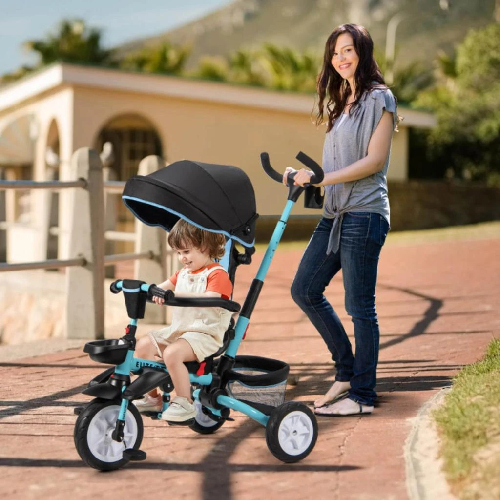 商品Hivvago|6-in-1 Detachable Kids Baby Stroller Tricycle with Canopy and Safety Harness-Blue,价格¥1055,第2张图片详细描述