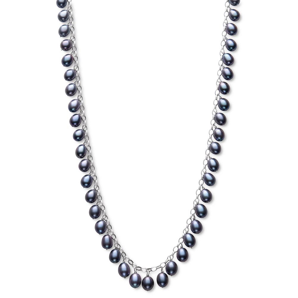 Peacock Cultured Freshwater Pearl (6 - 6-1/2mm) Dangle Collar Necklace in Sterling Silver, 17" + 1" extender商品第1张图片规格展示
