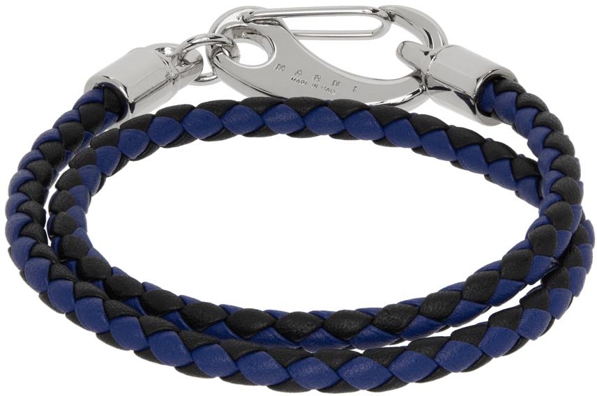 Blue & Black Braided Leather Bracelet商品第1张图片规格展示