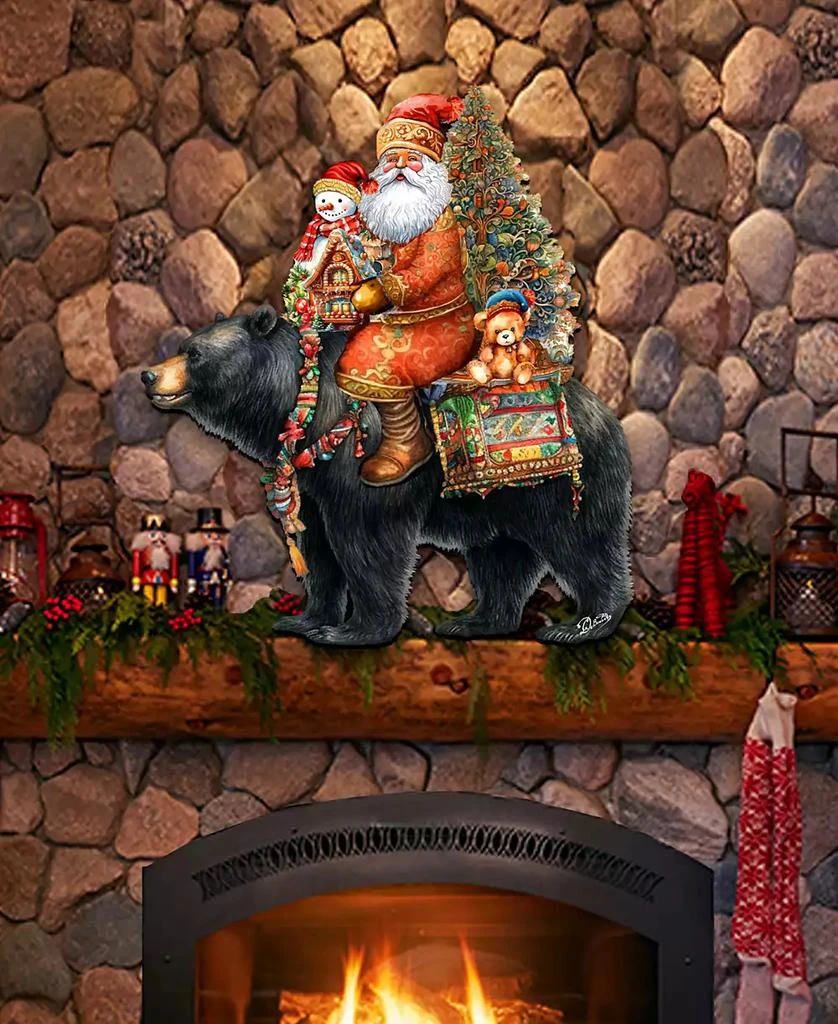 Santa Claus and Black Bear Christmas Door Decor Wooden Wall Decor G. DeBrekht 商品
