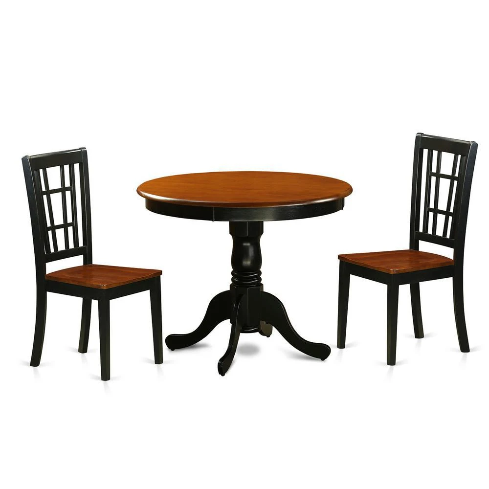 商品East West Furniture|3  PC  Dining  Table  with  2  Wood  Chairs  in  Black  and  Cherry,价格¥3353,第2张图片详细描述