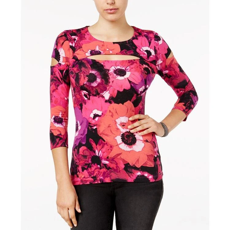 商品GUESS|Cassie Three-Quarter-Sleeve Cutout Top,价格¥117,第2张图片详细描述