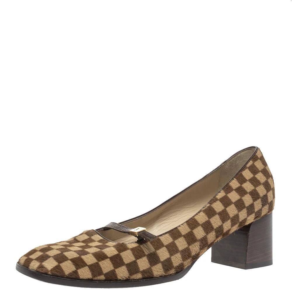 商品[二手商品] Louis Vuitton|Louis Vuitton Brown/Beige Damier Pony Hair Pumps Size 38.5,价格¥1431,第1张图片