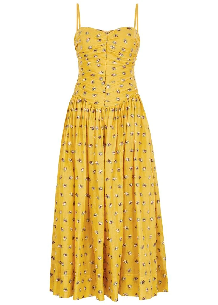 商品Tory Burch|Yellow floral-embroidered cotton dress,价格¥13374,第1张图片