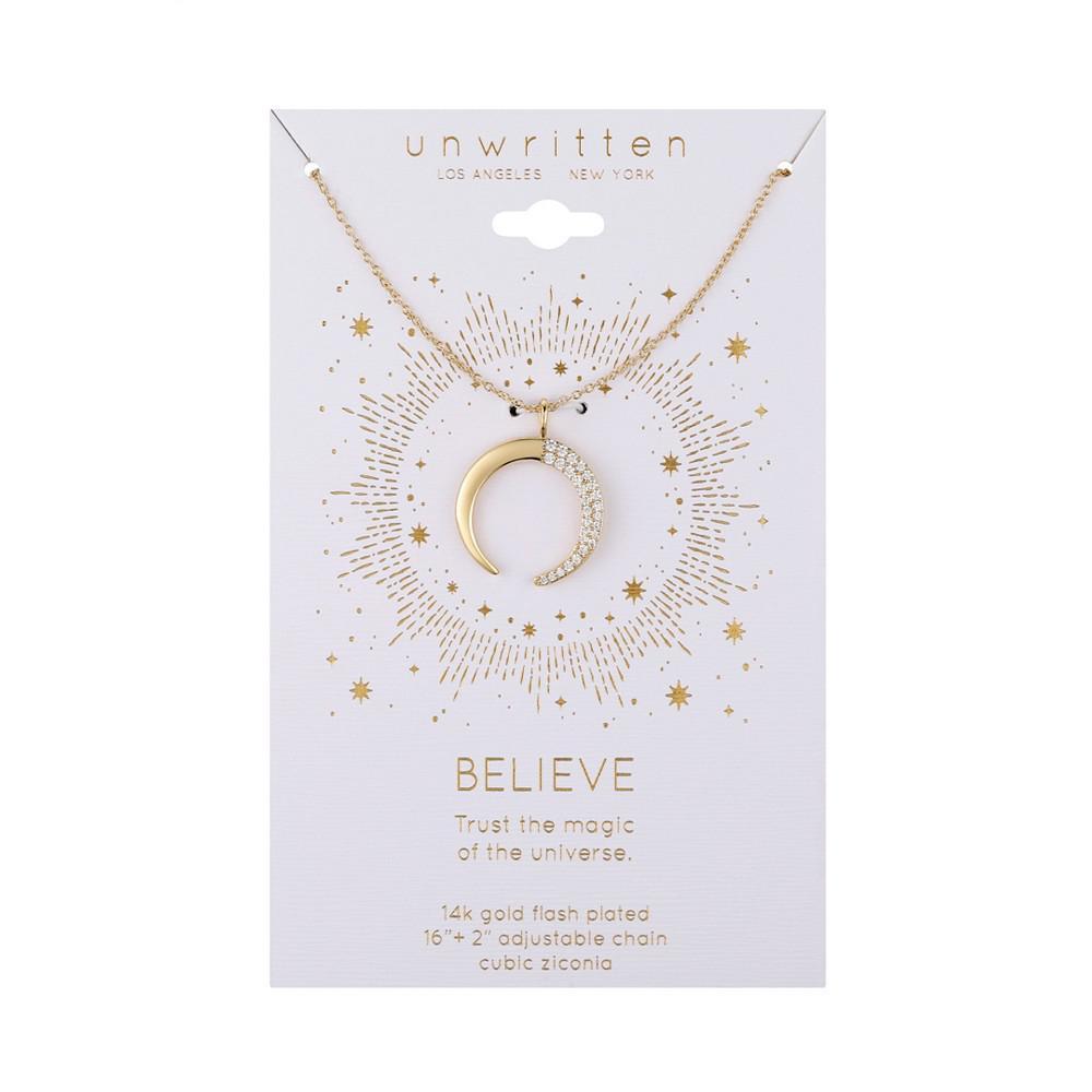 商品Unwritten|14k Gold Plated Cubic Zirconia Crescent Moon Pendant Necklace,价格¥194,第5张图片详细描述