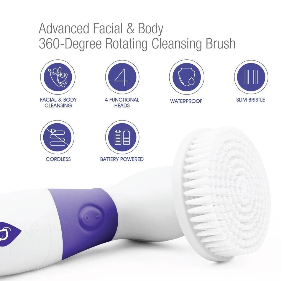 商品PURSONIC|Advanced Facial and Body Cleansing Brush for Removing Makeup & Exfoliating Dead Skin - Includes 4 Multifunction Brush Heads: Facial, Body, Pumice Stone and Sponge (Purple),价格¥144,第3张图片详细描述