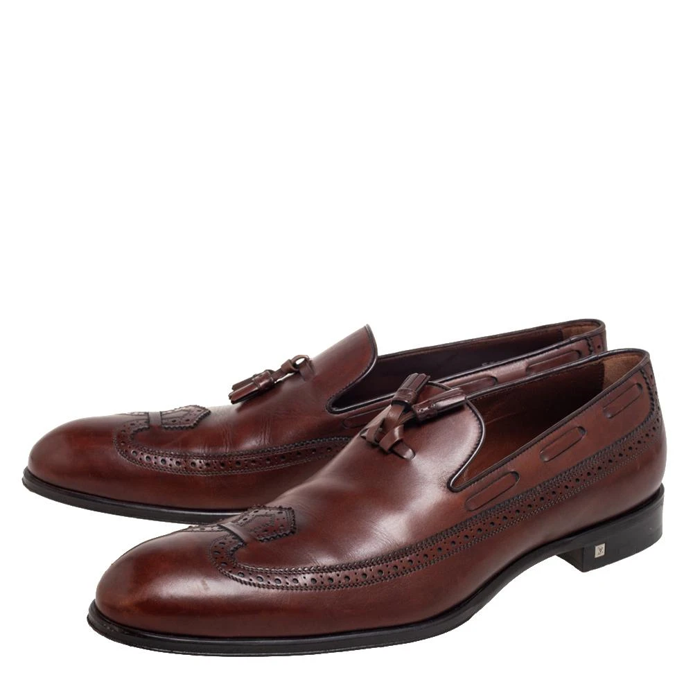 商品[二手商品] Louis Vuitton| Louis Vuitton Brown Leather Tassel  Brogue Detail Loafers Size 45,价格¥1663,第4张图片详细描述