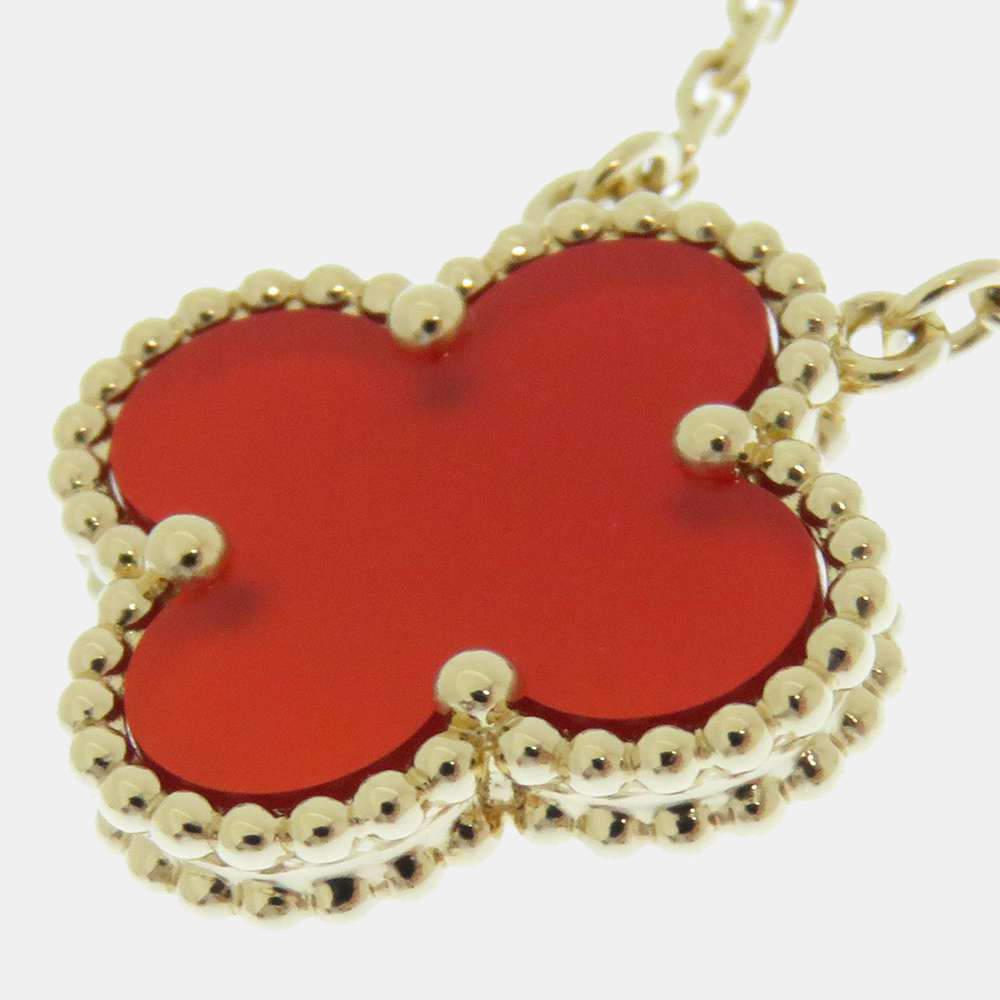 Van Cleef & Arpels Vintage Alhambra 18K Yellow Gold Carnelian Necklace商品第2张图片规格展示