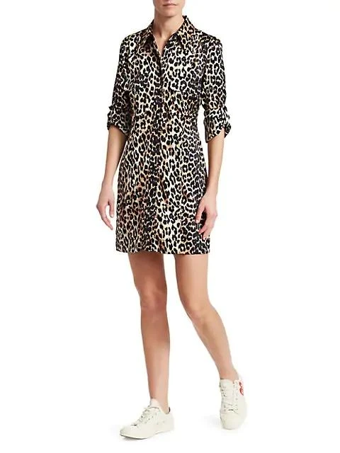 商品Ganni|Stretch-Silk Satin Leopard-Print Shirtdress,价格¥911,第3张图片详细描述