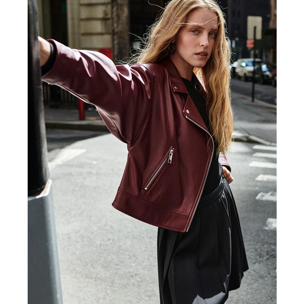 商品DKNY|Women's Faux-Leather Moto Jacket,价格¥1413,第2张图片详细描述