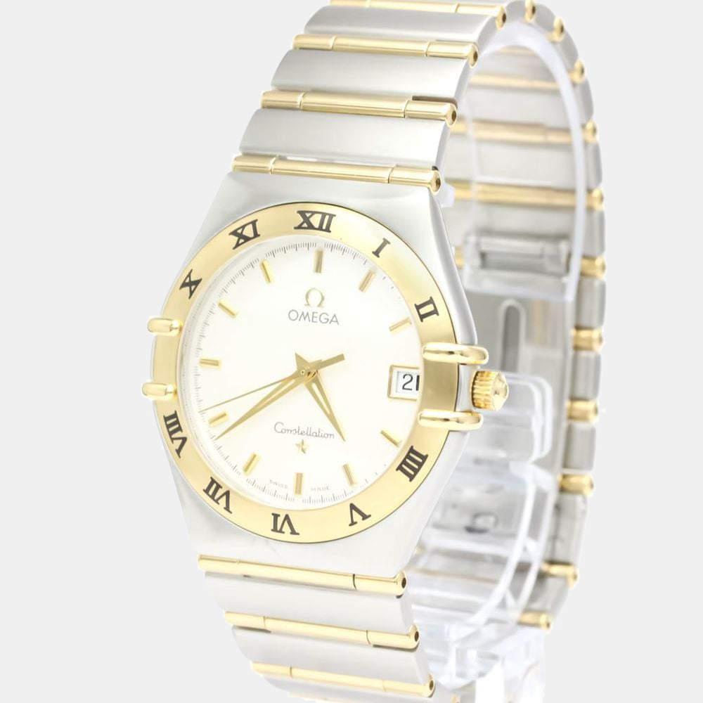 Omega Silver 18k Yellow Gold And Stainless Steel Constellation 1212.30 Quartz Men's Wristwatch 33 mm商品第1张图片规格展示