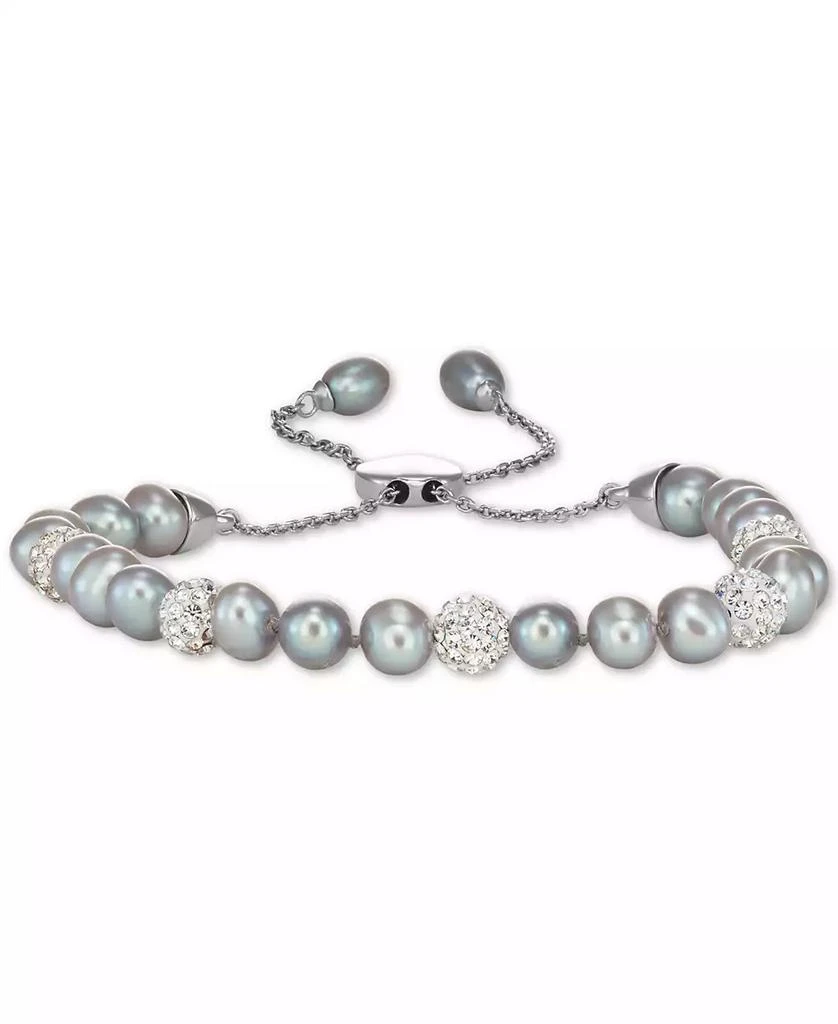 商品Macy's|White Cultured Freshwater Pearl (6mm) & Crystals Bolo Bracelet in Sterling Silver,价格¥1139,第1张图片