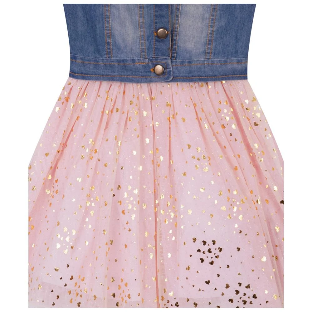 商品Rare Editions|Big Girls Denim Vest Dress to Foil Mesh Skirt Dress,价格¥216,第4张图片详细描述