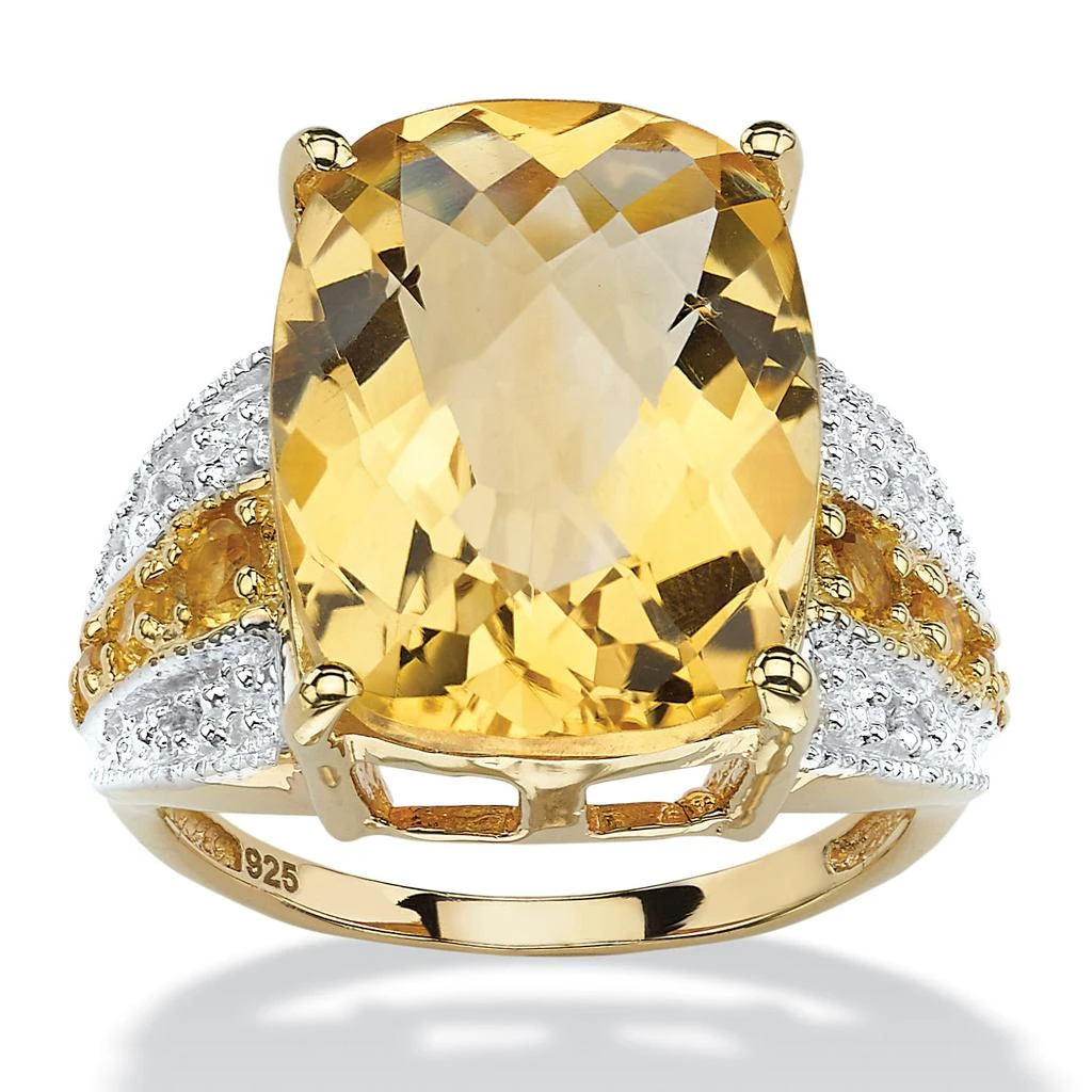 商品Palm Beach Jewelry|9.28 TCW Checkerboard-Cut Citrine and Topaz 14k Gold-plated Sterling Silver Ring,价格¥1263,第1张图片