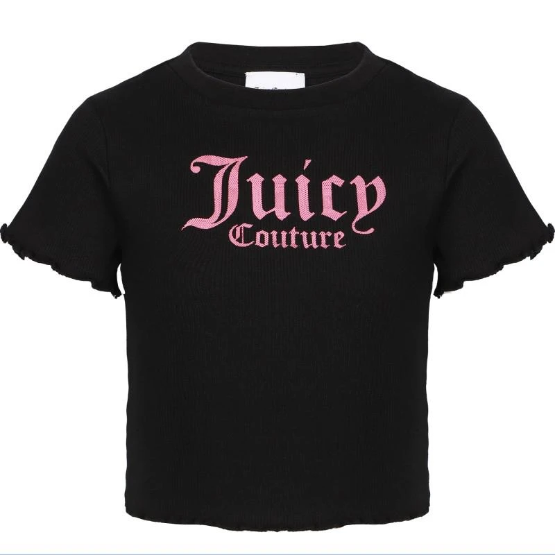 商品Juicy Couture|Quarter zip logo sweatshirt ribbed cropped top and velour loose jogging pants set in pink and black,价格¥2217,第2张图片详细描述