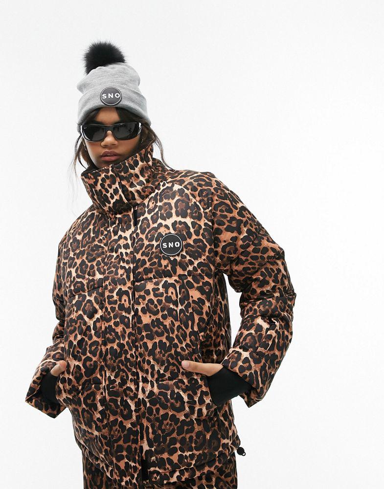 Topshop Sno funnel neck puffer ski jacket in leopard print商品第1张图片规格展示