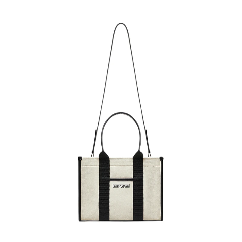 Balenciaga/巴黎世家 春夏新款 HARDWARE系列 女士小号浅米色/黑色棉质��帆布徽标金属肩带手提斜挎单肩包6714022HHAM9260 商品