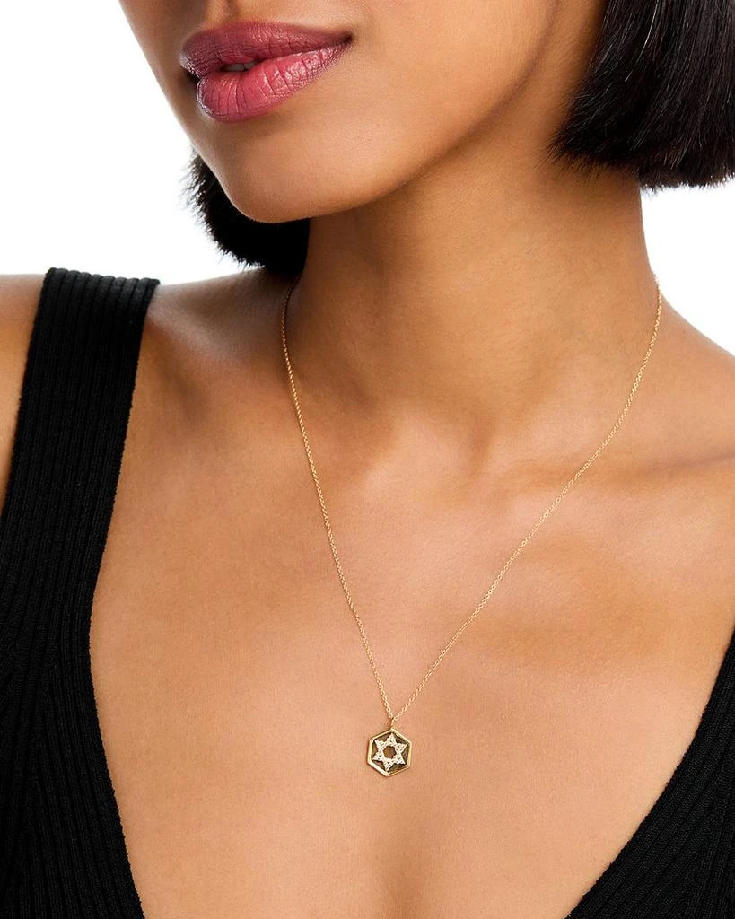 14K Yellow Gold White Topaz Star of David Disc Pendant Necklace, 16-18" 商品