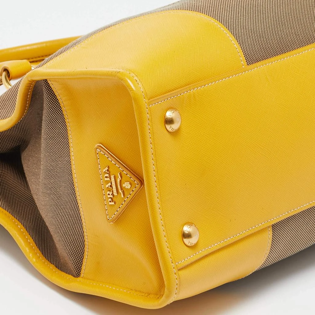 Prada Yellow/Beige Logo Jacquard and Leather Double Zip Tote 商品