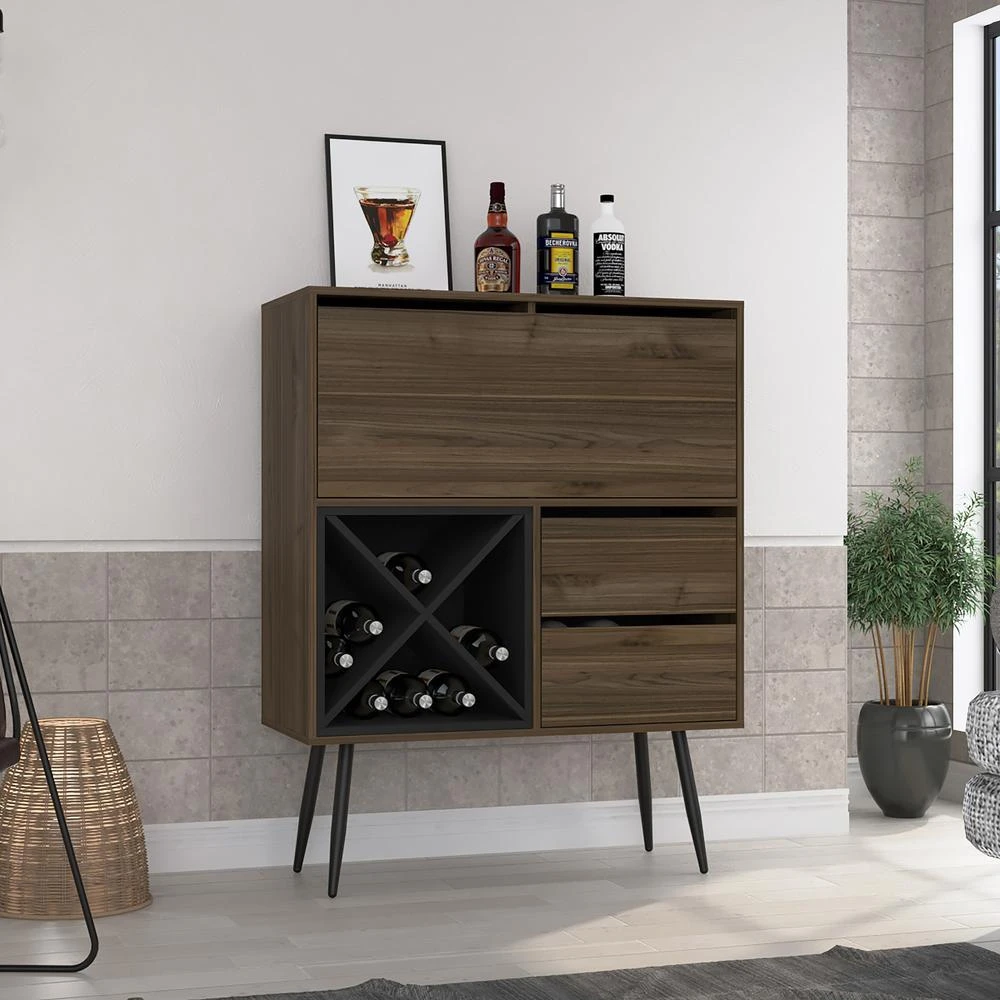 商品Depot E-Shop|DEPOT E-SHOP Thistle Bar-Two Drawers, Four Double Racks, One Cabinet-Mahogany/Black, For Living Room,价格¥2393,第5张图片详细描述