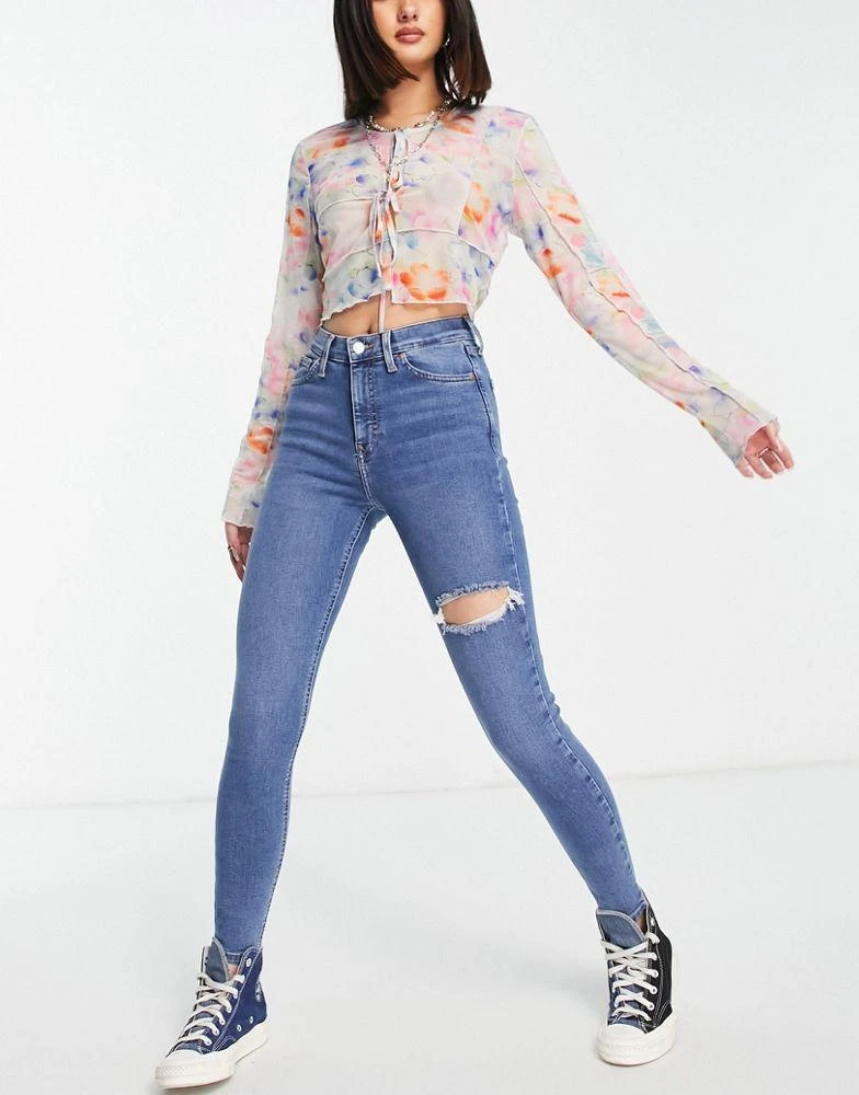 商品Topshop|Topshop Jamie jeans with thigh rip in mid blue,价格¥239,第1张图片