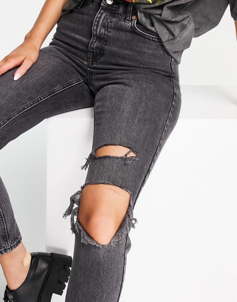 商品Topshop|Topshop Mom jean with knee rip in washed black,价格¥375,第5张图片详细描述