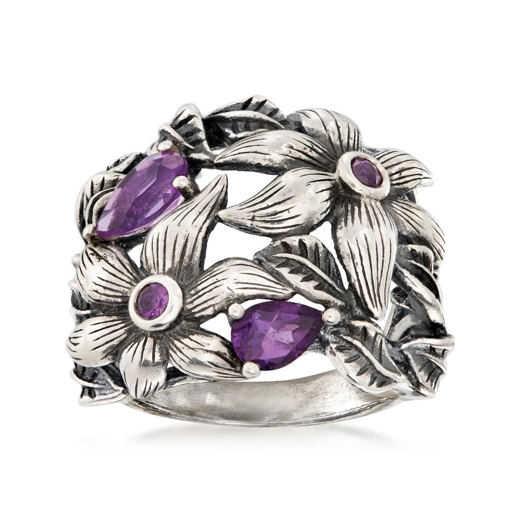 商品Ross-Simons|Ross-Simons Amethyst Openwork Flower Ring in Sterling Silver,价格¥787,第1张图片