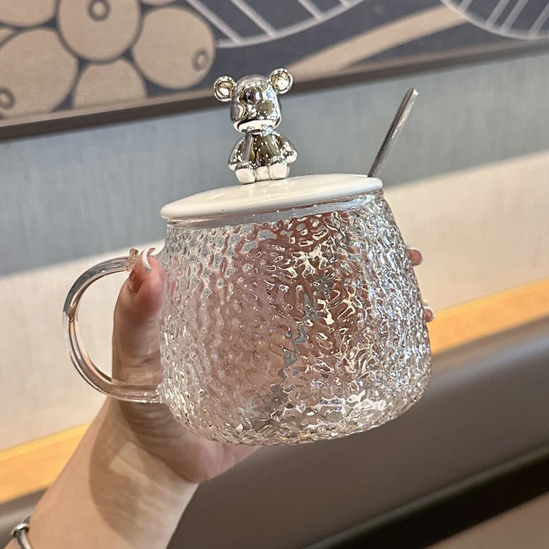 商品[国内直发] YeeCollene|ins风可爱耐热玻璃水杯女生高颜值马克杯带盖勺办公室咖啡早餐杯,价格¥75,第1张图片
