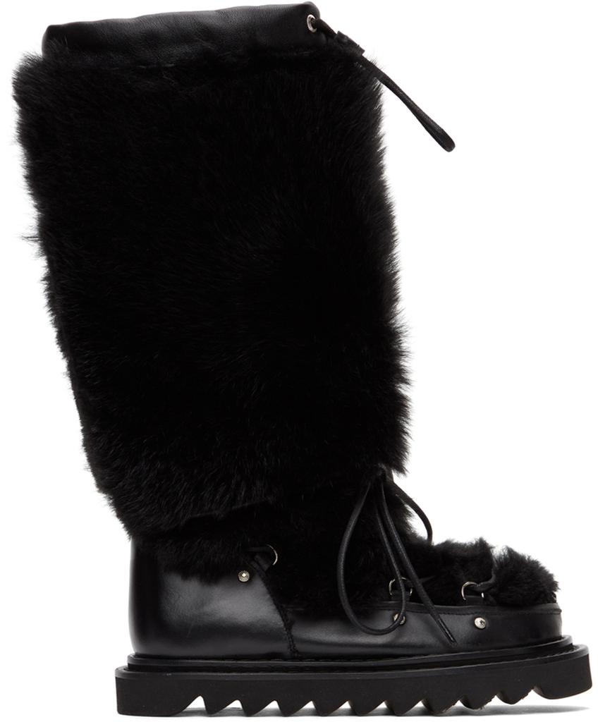Black Shearling Studded Boots商品第1张图片规格展示
