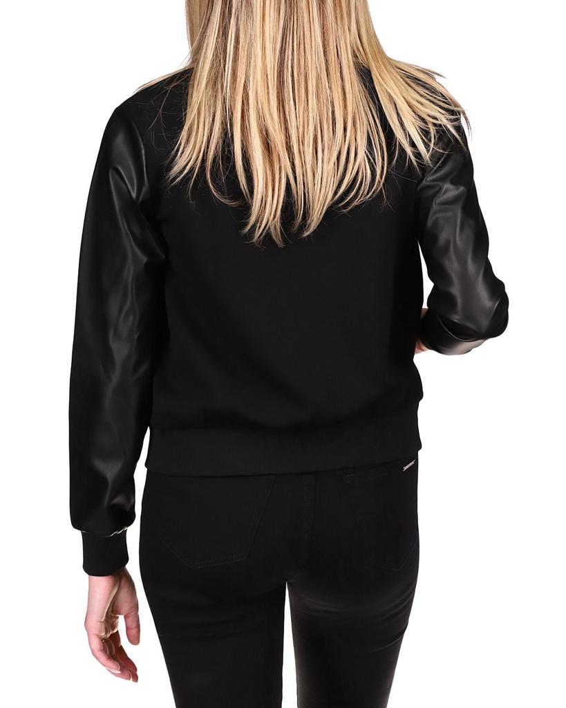 Faux Leather Sleeve Bomber Jacket商品第2张图片规格展示