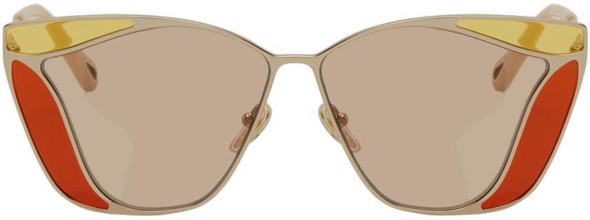 Gold & Orange Gemma Geometric Tinted Inlays Sunglasses商品第1张图片规格展示