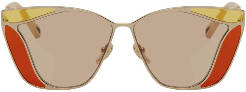 商品Chloé|Gold & Orange Gemma Geometric Tinted Inlays Sunglasses,价格¥3235,第1张图片