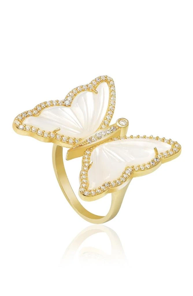 商品Gabi Rielle|Mother of Pearl & Cubic Zirconia Halo Butterfly Ring - Size 7,价格¥450,第1张图片