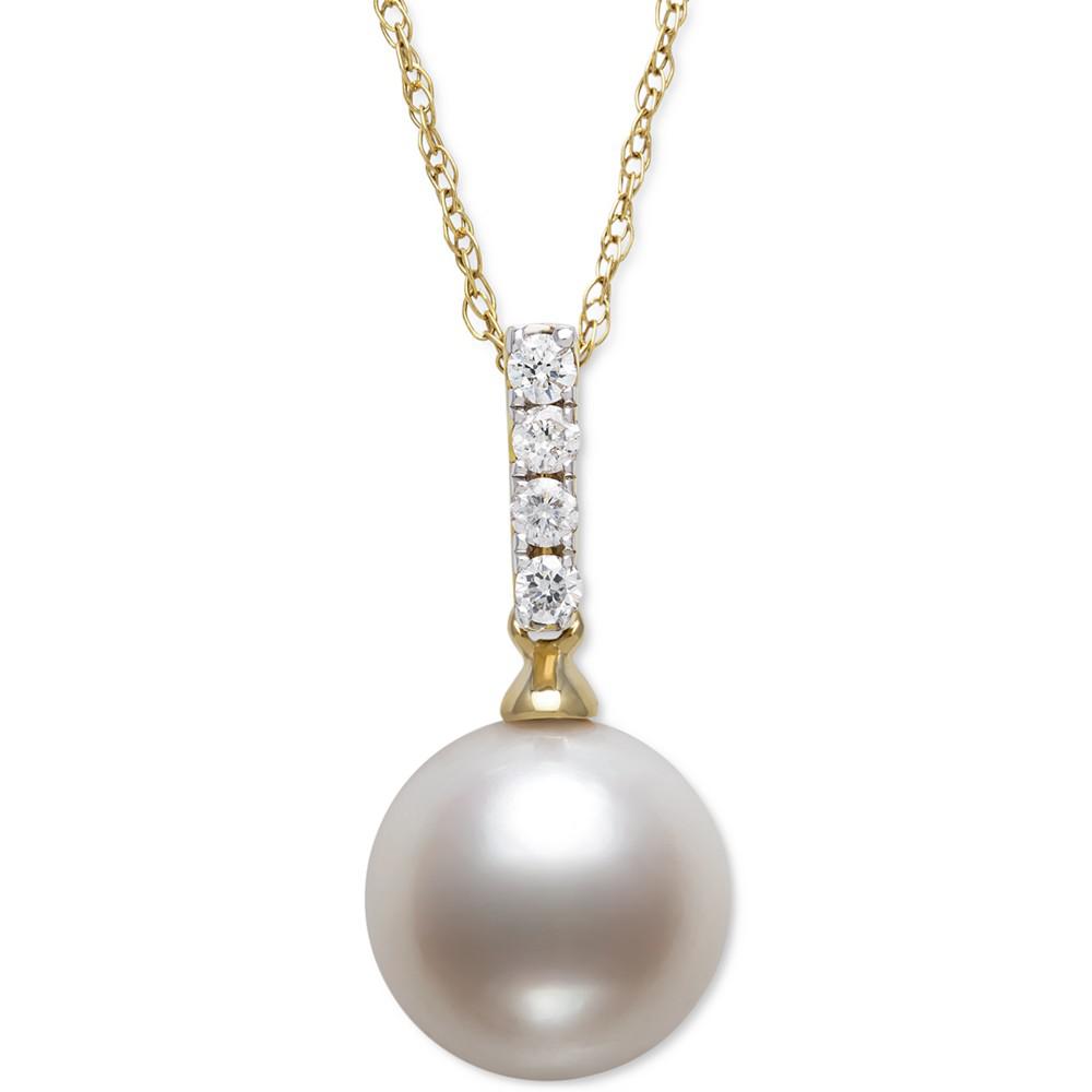 Cultured Freshwater Pearl (8mm) & Diamond (1/20 ct. t.w.) 18" Pendant Necklace in 14k Gold, Created for Macy's商品第1张图片规格展示