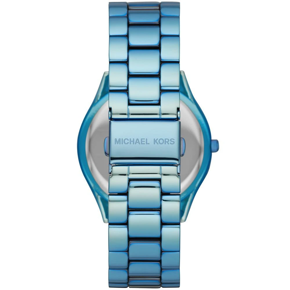 商品Michael Kors|Women's Slim Runway Iridescent Blue IP Stainless Steel Bracelet Watch 42mm,价格¥955,第3张图片详细描述