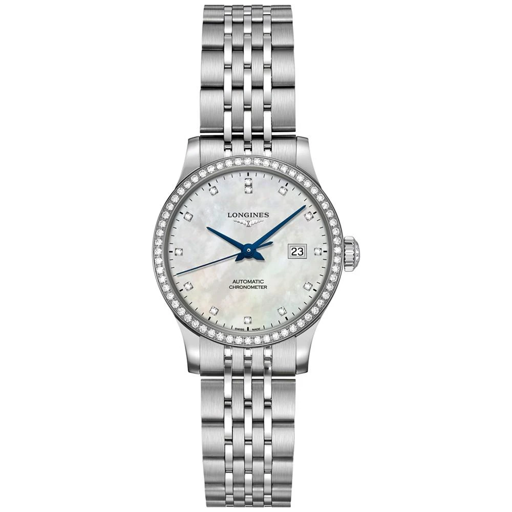 商品Longines|Women's Swiss Automatic Record Collection Diamond (1/2 ct. t.w.) Stainless Steel Bracelet Watch 30mm,价格¥35606,第1张图片