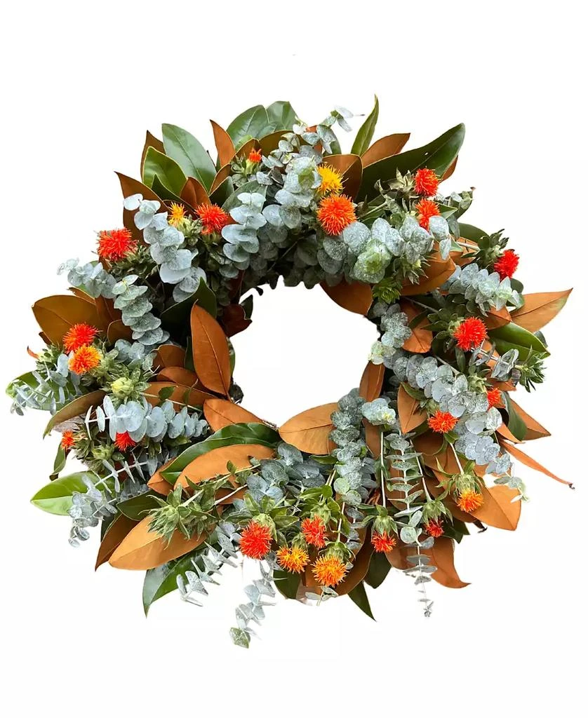 商品GreenishBlu|Fresh Real Magnolia, Safflower and Baby Blue Wreath,价格¥616,第1张图片
