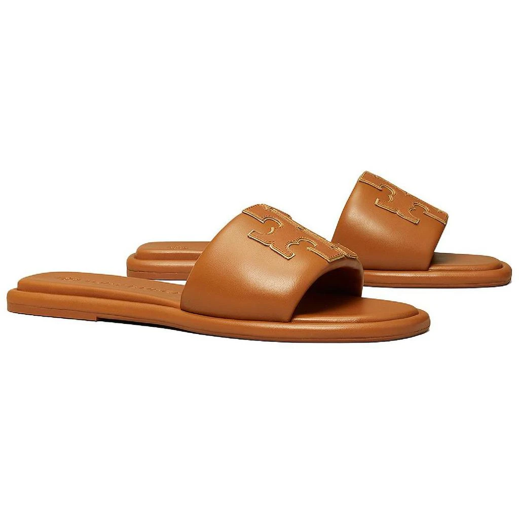 商品Tory Burch|Tory Burch Double T Sport Women's Leather Logo Flat Slide Sandals,价格¥860,第1张图片