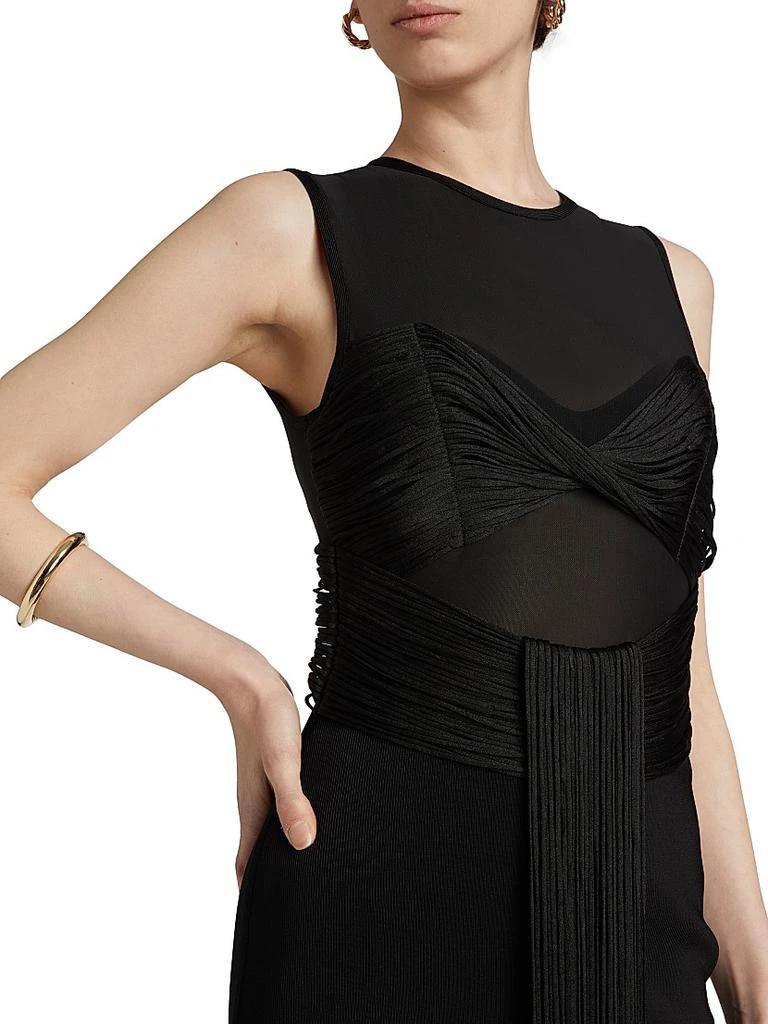 Nina Mesh Paneled Fringe Gown 商品