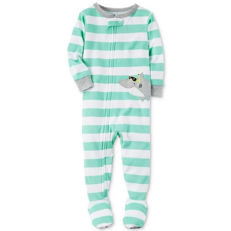 商品Carter's|1-Pc. Striped Shark Footed Pajamas, Baby Boys (0-24 months),价格¥58,第1张图片