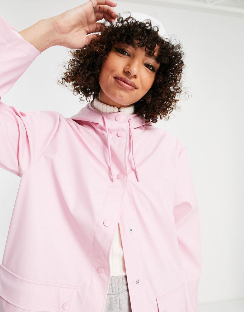 Topshop mid length rain mac with hood in pink商品第3张图片规格展示
