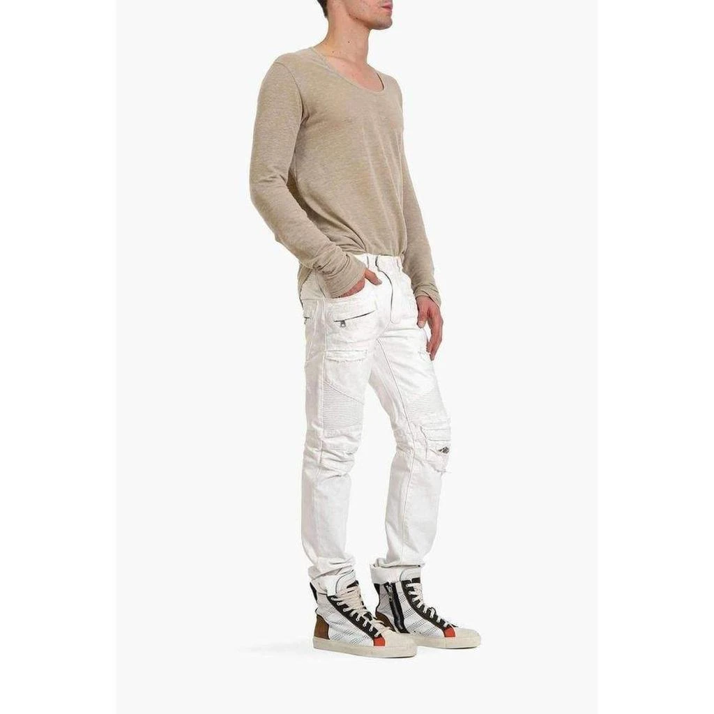 商品Balmain|White Biker Destroyed Denim Jeans,价格¥3459,第2张图片详细描述