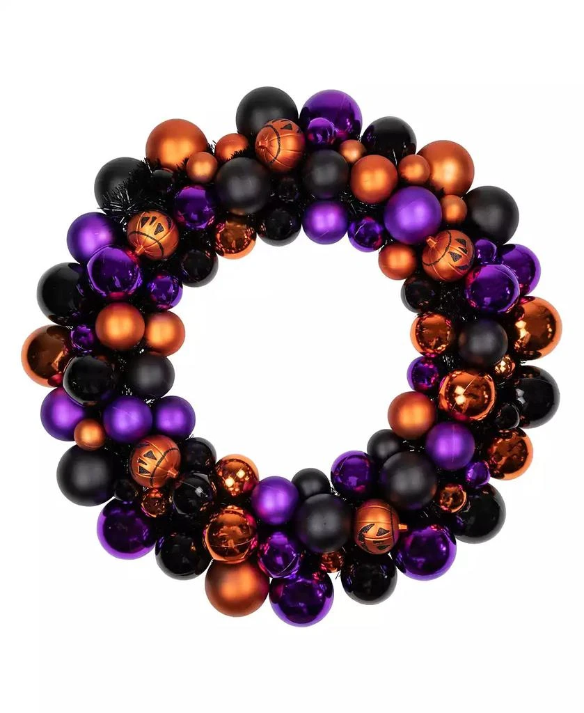商品Northlight|Jack-O-Lantern Shatter Resistant Ball Ornament Halloween Wreath Unlit, 24",价格¥489,第1张图片