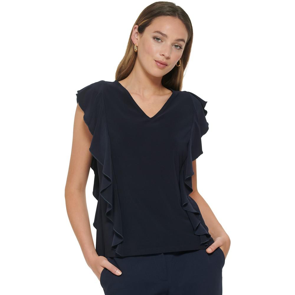 Women's Ruffled-Side V-Neck Top商品第1张图片规格展示