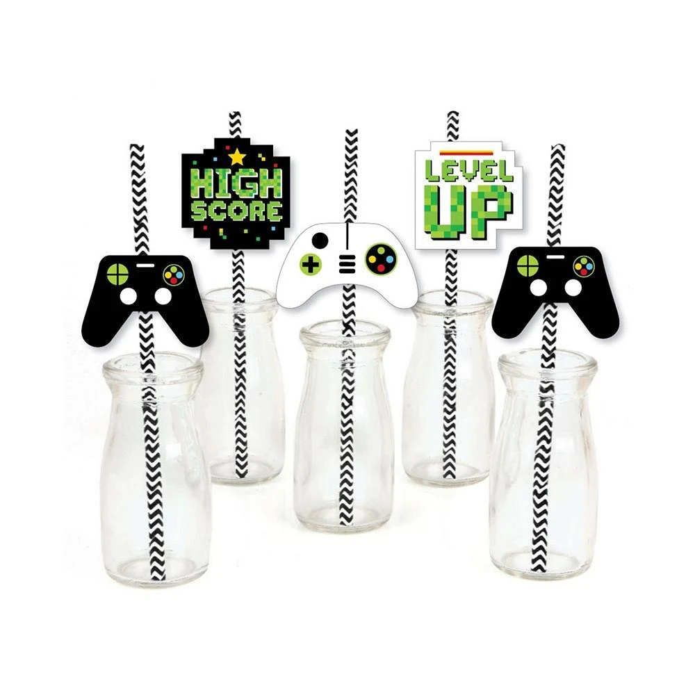 商品Big Dot of Happiness|Game Zone - Paper Straw Decor - Video Game Striped Decor Straws - 24 Ct,价格¥120,第1张图片